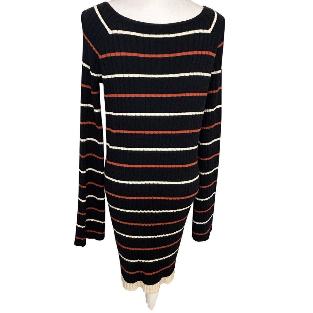 Free People black striped long sleeve sweater dress size M